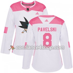 Adidas Maillot de Hockey San Jose Sharks Joe Pavelski 8 2017-2018 Blanc Rose Fashion Authentic - Femme